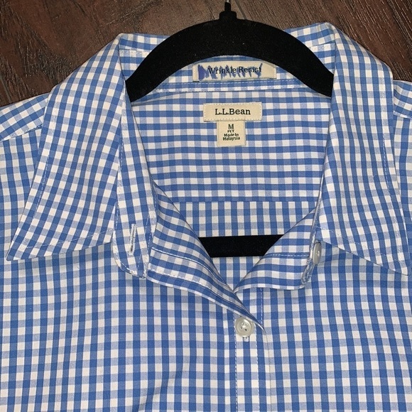100% Cotton L.L. Bean Wrinkle -Resist Short Sleeve Button Down Blouse, sz Medium - Picture 4 of 11